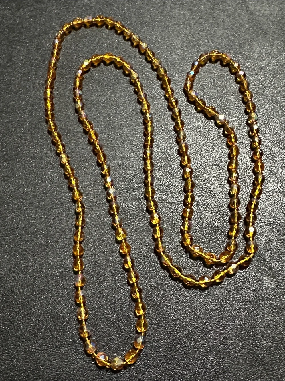 AB Faceted Glass Bead Continuous 44” Flapper Vintage Necklace